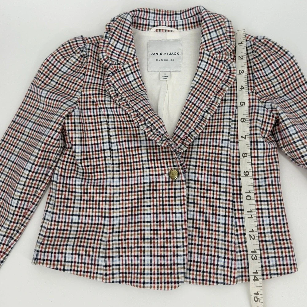Janie and Jack Girl's Plaid Blazer Ruffled Collar‎ Sz 5 Equestrian